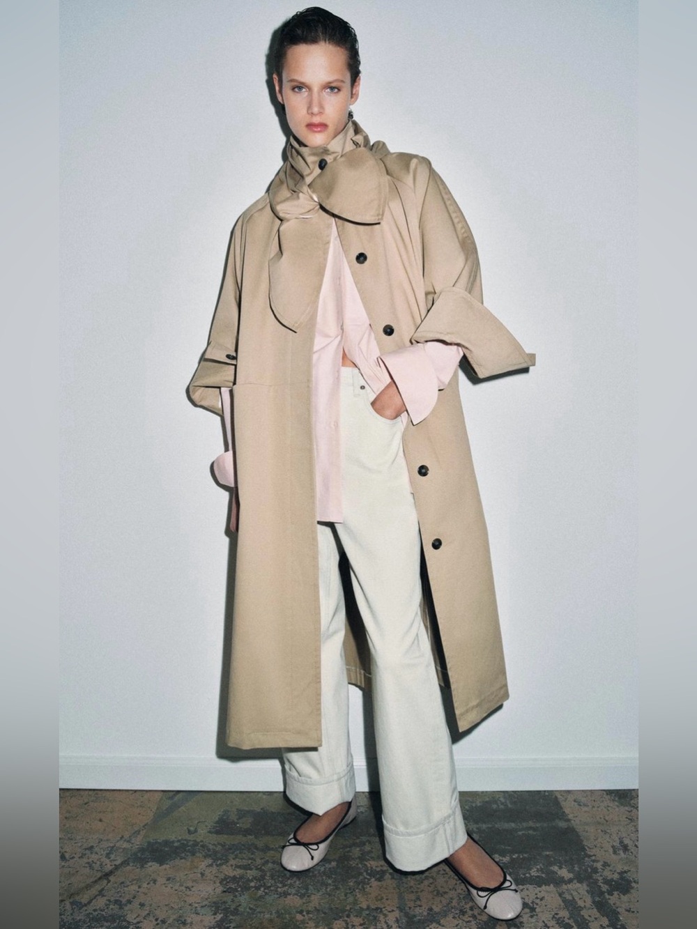🔥🔥Zara Beige Oversized Cape-Style Trench Coat